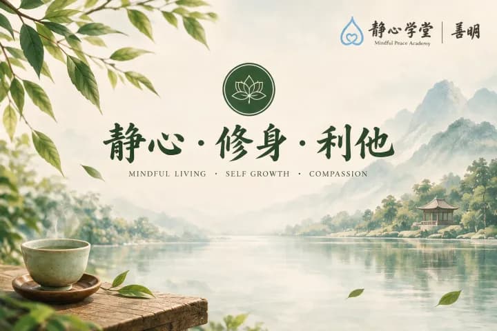 静心学堂活动安排海报,展示九月份禅茶、健康循环、正念饮食等课程的时间表和讲师信息